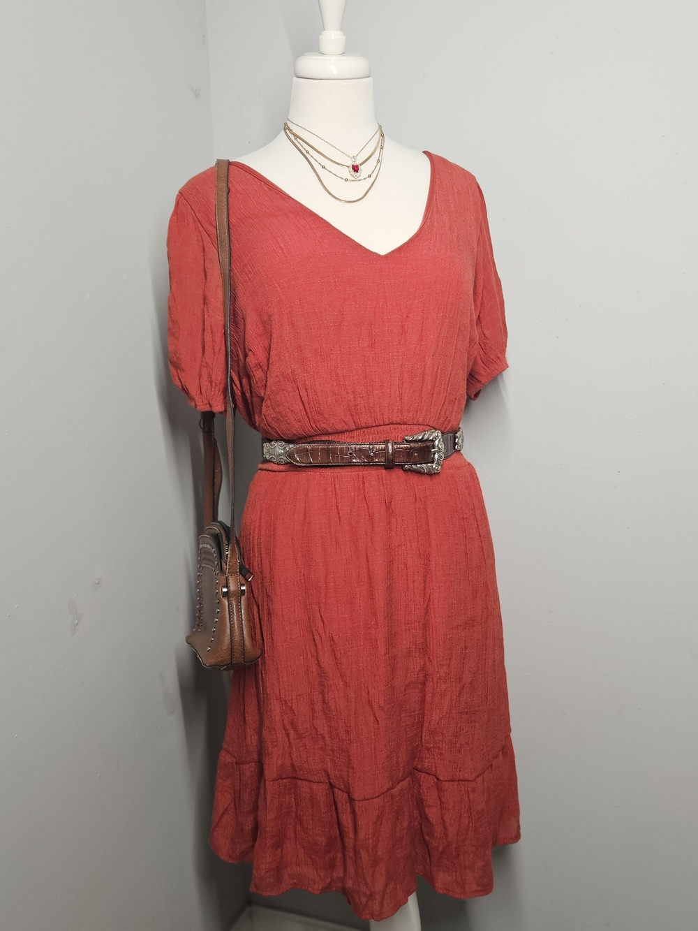 Boho Terracotta Red Midi Dress